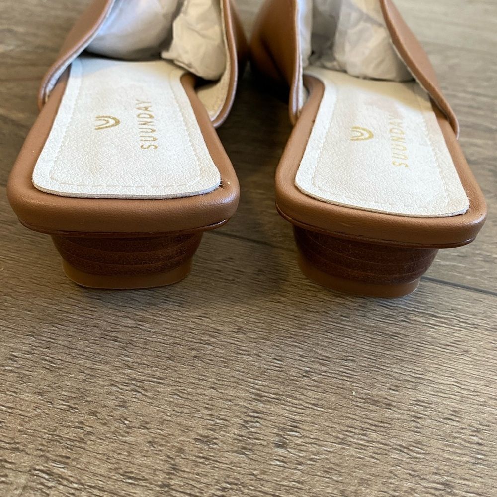 Suunday Brand The Melody Mule in Camel Recycled Vegan Leather Block Heel Slides - Picture 6 of 6